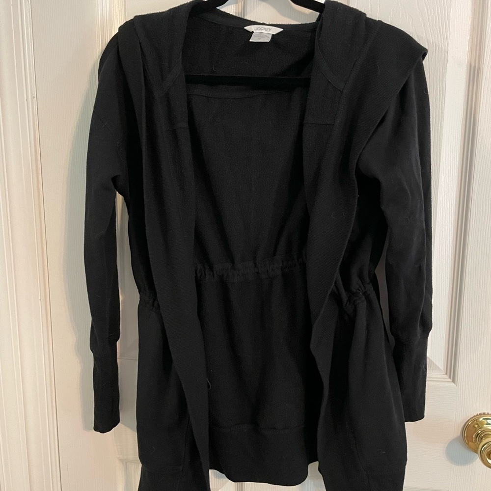 Jockey Black Cardigan Sweater Open Front Knit
